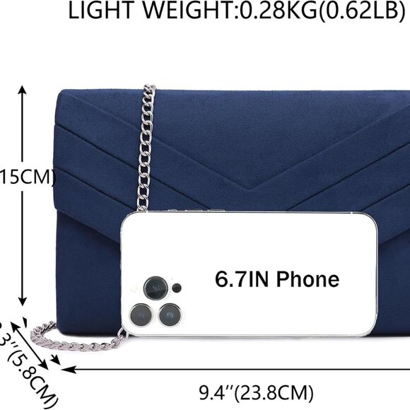 Evening Bag for Women, Suede Envelope Evening Purses Crossbody Shoulder Clutch B - Picture 2 of 8
